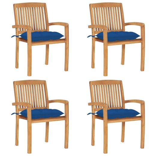 Stapelbare Gartensthle mit Kissen 4 Stk. Massivholz Teak