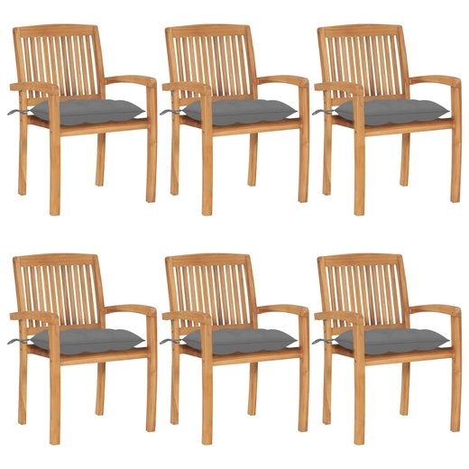 Stapelbare Gartensthle mit Kissen 6 Stk. Massivholz Teak