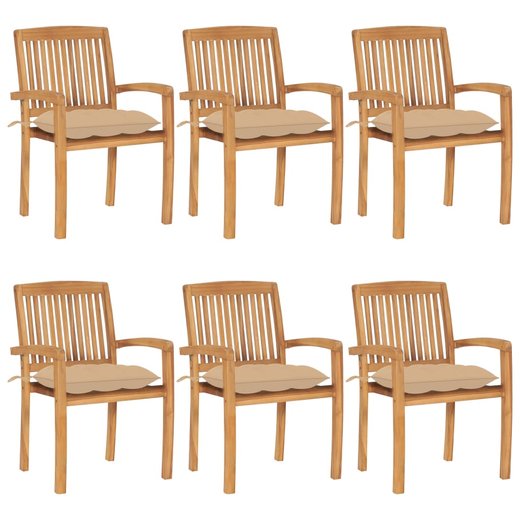 Stapelbare Gartensthle mit Kissen 6 Stk. Massivholz Teak