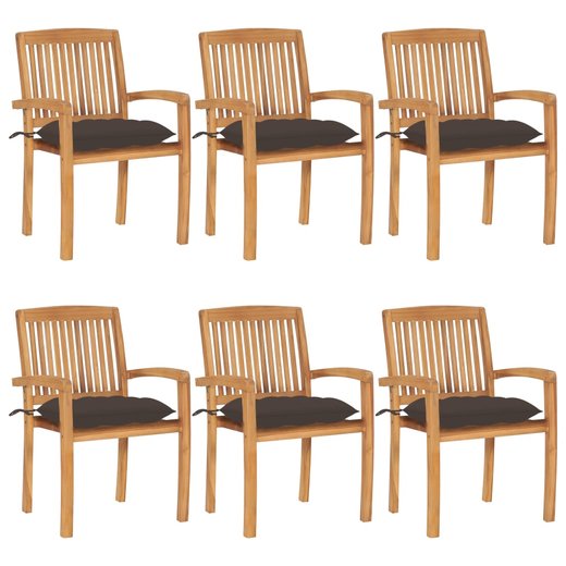 Stapelbare Gartensthle mit Kissen 6 Stk. Massivholz Teak