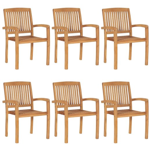 Stapelbare Gartensthle mit Kissen 6 Stk. Massivholz Teak