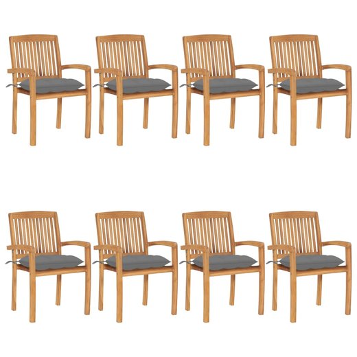 Stapelbare Gartensthle mit Kissen 8 Stk. Massivholz Teak