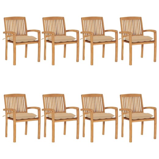 Stapelbare Gartensthle mit Kissen 8 Stk. Massivholz Teak