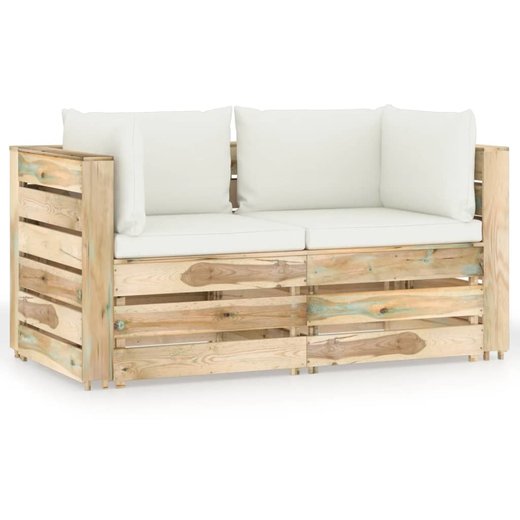 2-Sitzer-Gartensofa mit Kissen Grn Imprgniertes Holz
