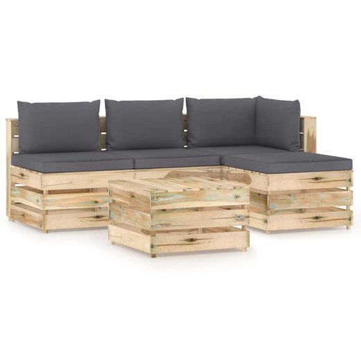 5-tlg. Garten-Lounge-Set mit Kissen Gr�n Impr�gniertes Holz