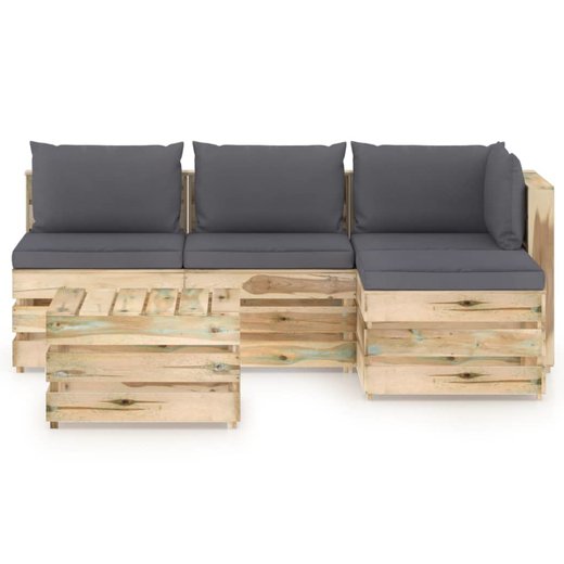 5-tlg. Garten-Lounge-Set mit Kissen Gr�n Impr�gniertes Holz