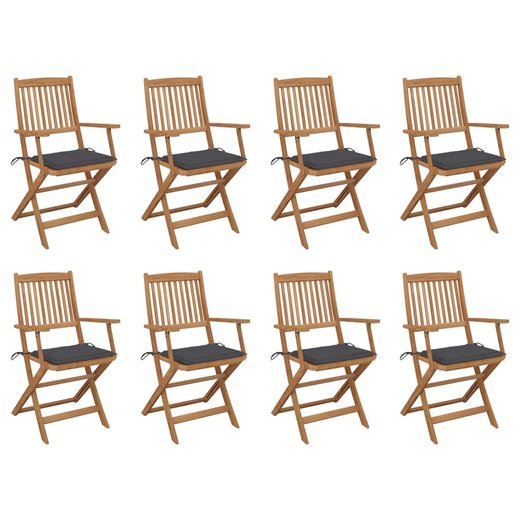 Klappbare Gartensthle mit Kissen 8 Stk. Massivholz Akazie