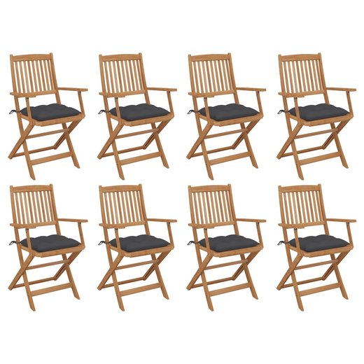 Klappbare Gartensthle mit Kissen 8 Stk. Massivholz Akazie