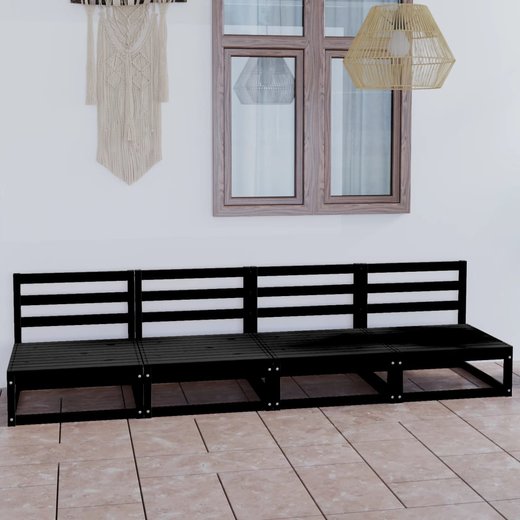 4-Sitzer-Gartensofa Schwarz Kiefer Massivholz