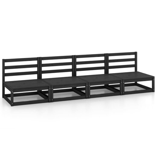 4-Sitzer-Gartensofa Schwarz Kiefer Massivholz