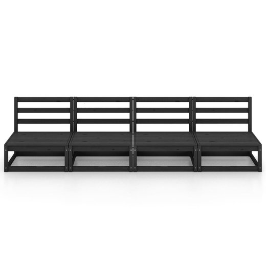 4-Sitzer-Gartensofa Schwarz Kiefer Massivholz