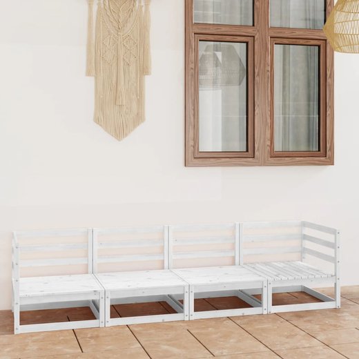 4-Sitzer-Gartensofa Wei Kiefer Massivholz
