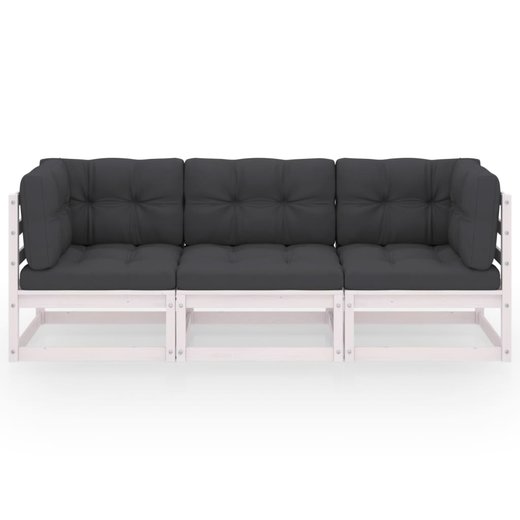 3-Sitzer-Gartensofa mit Kissen Kiefer Massivholz