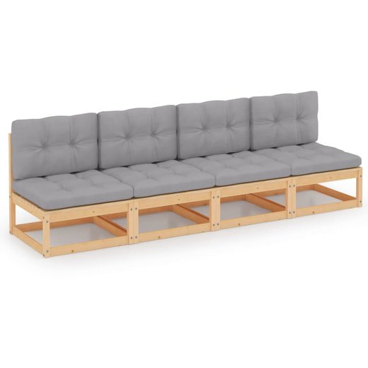 4-Sitzer-Gartensofa mit Kissen Massivholz Kiefer
