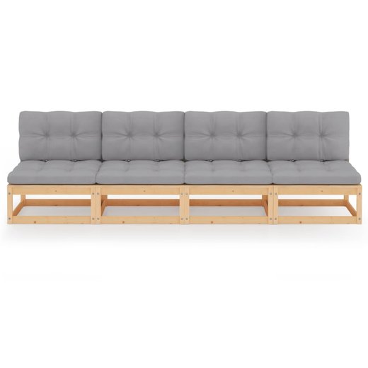 4-Sitzer-Gartensofa mit Kissen Massivholz Kiefer