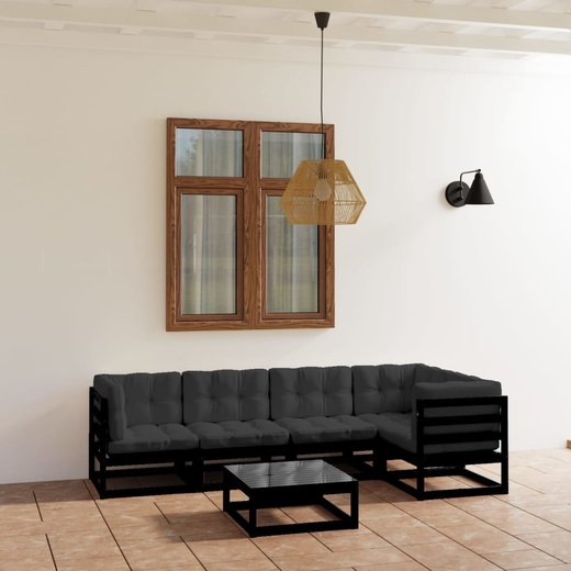6-tlg. Garten-Lounge-Set mit Kissen Kiefer Massivholz