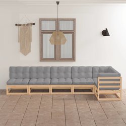 6-tlg. Garten-Lounge-Set mit Kissen Kiefer Massivholz