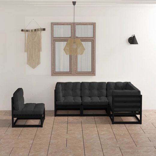 5-tlg. Garten-Lounge-Set mit Kissen Massivholz Kiefer