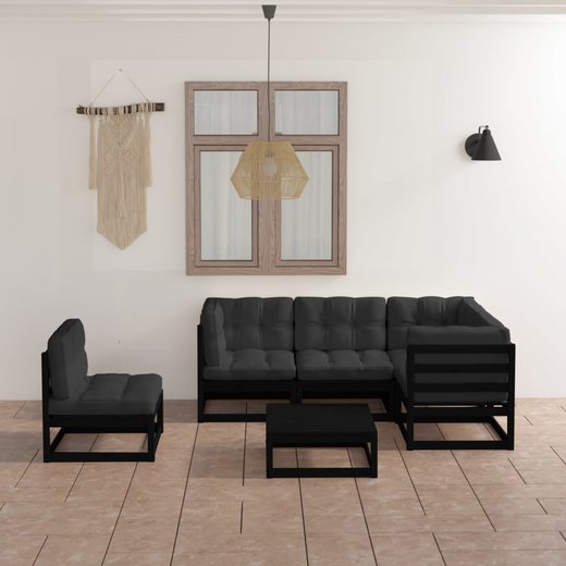 6-tlg. Garten-Lounge-Set mit Kissen Kiefer Massivholz