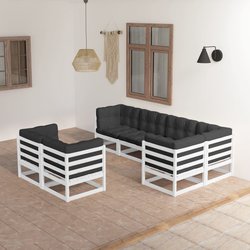 7-tlg. Garten-Lounge-Set mit Kissen Kiefer Massivholz
