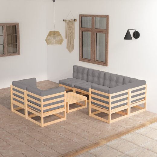 8-tlg. Garten-Lounge-Set mit Kissen Massivholz Kiefer