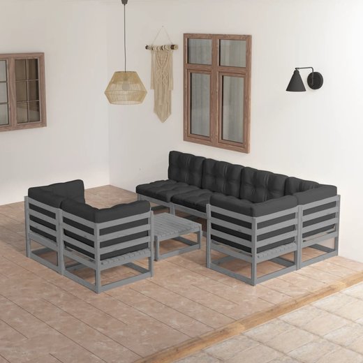 8-tlg. Garten-Lounge-Set mit Kissen Kiefer Massivholz