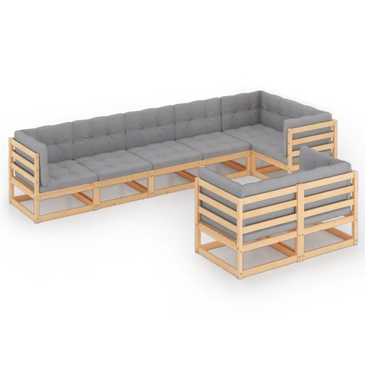 8-tlg. Garten-Lounge-Set mit Kissen Kiefer Massivholz