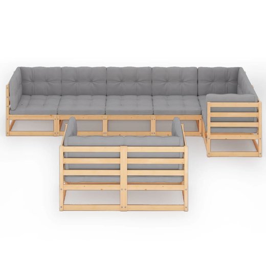 8-tlg. Garten-Lounge-Set mit Kissen Kiefer Massivholz