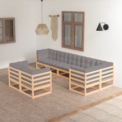 8-tlg. Garten-Lounge-Set mit Kissen Kiefer Massivholz