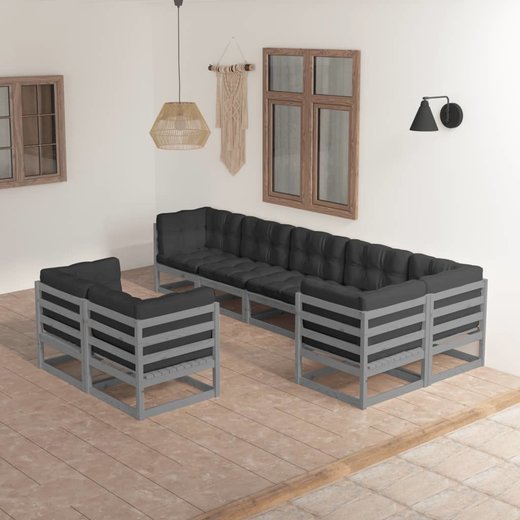8-tlg. Garten-Lounge-Set mit Kissen Kiefer Massivholz