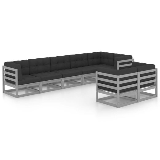 8-tlg. Garten-Lounge-Set mit Kissen Kiefer Massivholz