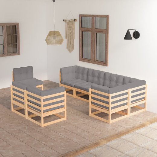 8-tlg. Garten-Lounge-Set mit Kissen Kiefer Massivholz