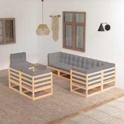 8-tlg. Garten-Lounge-Set mit Kissen Kiefer Massivholz