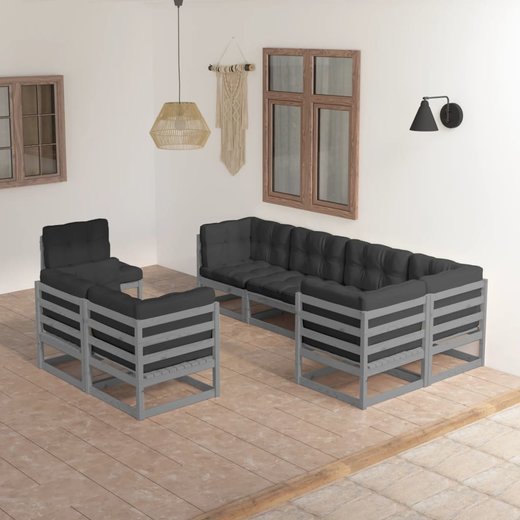 8-tlg. Garten-Lounge-Set mit Kissen Kiefer Massivholz