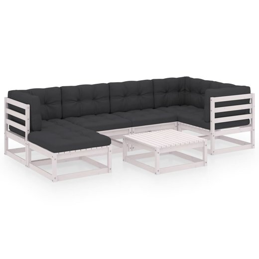 7-tlg. Garten-Lounge-Set mit Kissen Kiefer Massivholz