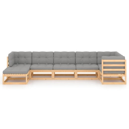 7-tlg. Garten-Lounge-Set mit Kissen Kiefer Massivholz
