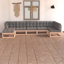 7-tlg. Garten-Lounge-Set mit Kissen Kiefer Massivholz