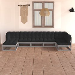 7-tlg. Garten-Lounge-Set mit Kissen Kiefer Massivholz