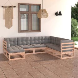 7-tlg. Garten-Lounge-Set mit Kissen Kiefer Massivholz