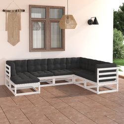 7-tlg. Garten-Lounge-Set mit Kissen Kiefer Massivholz