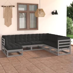 7-tlg. Garten-Lounge-Set mit Kissen Kiefer Massivholz