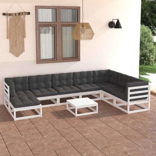9-tlg. Garten-Lounge-Set mit Kissen Kiefer Massivholz