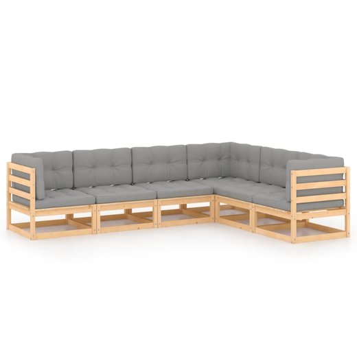 6-tlg. Garten-Lounge-Set mit Kissen Kiefer Massivholz
