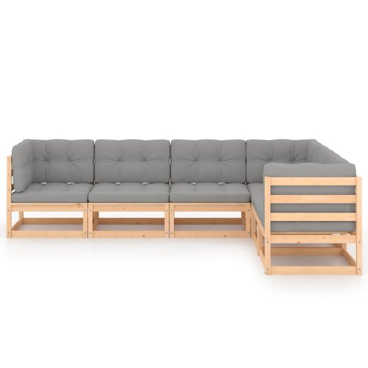6-tlg. Garten-Lounge-Set mit Kissen Kiefer Massivholz