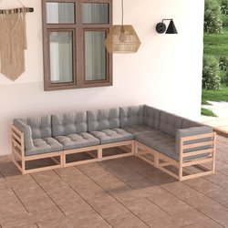 6-tlg. Garten-Lounge-Set mit Kissen Kiefer Massivholz