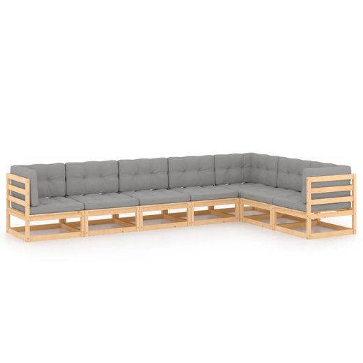 7-tlg. Garten-Lounge-Set mit Kissen Kiefer Massivholz