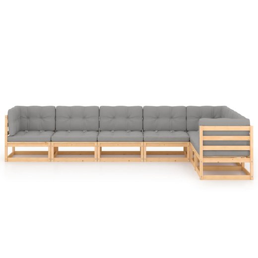 7-tlg. Garten-Lounge-Set mit Kissen Kiefer Massivholz