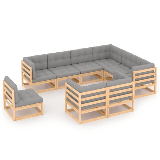 9-tlg. Garten-Lounge-Set mit Kissen Kiefer Massivholz