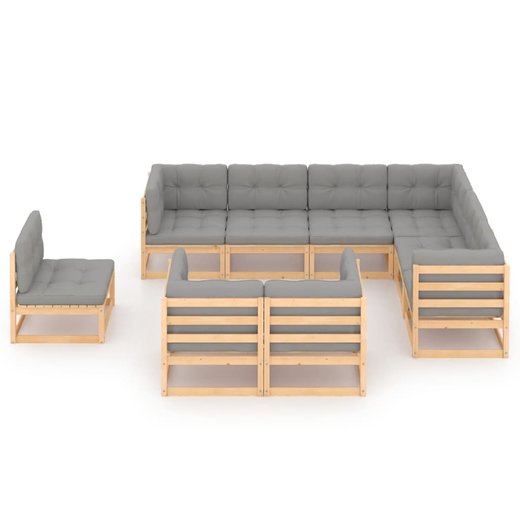 9-tlg. Garten-Lounge-Set mit Kissen Kiefer Massivholz