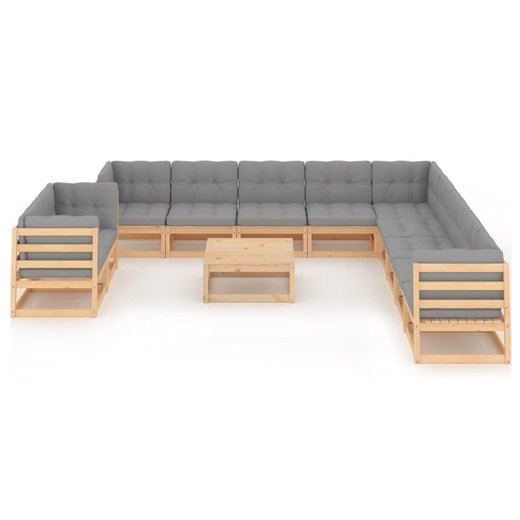 12-tlg. Garten-Lounge-Set mit Kissen Massivholz Kiefer